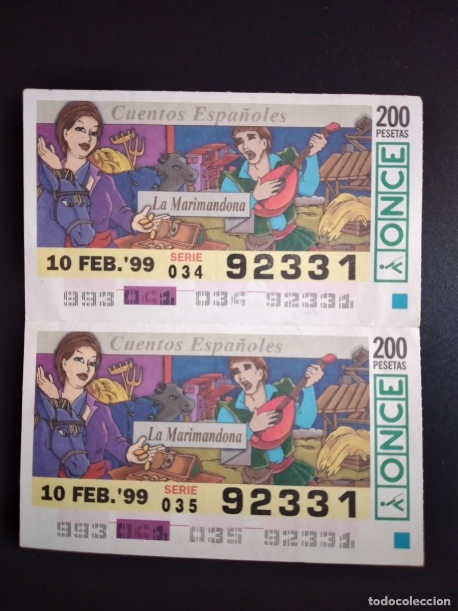 Cupones ONCE: 2 CUP&Oacute;N ONCE CUENTOS ESPA&Ntilde;OLES LA MARIMANDONA 10 FEBRERO 99 1999 92331