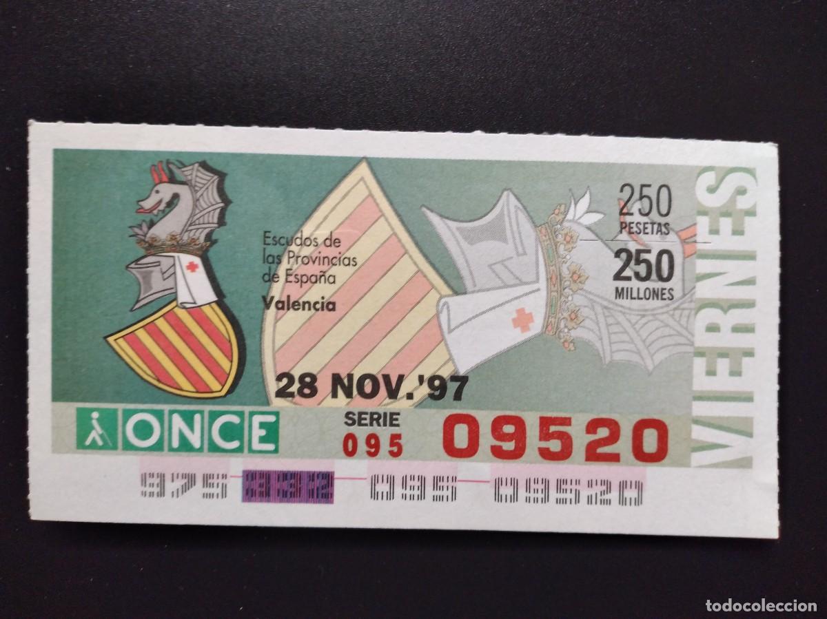 Cupones ONCE: CUP&Oacute;N ONCE VALENCIA ESCUDOS DE LAS PROVINCIAS DE ESPA&Ntilde;A 28 NOVIEMBRE 97 1997 09520