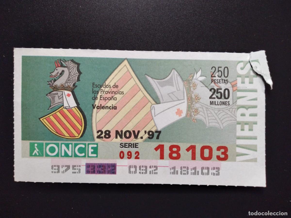Cupones ONCE: CUP&Oacute;N ONCE VALENCIA ESCUDOS DE LAS PROVINCIAS DE ESPA&Ntilde;A 28 NOVIEMBRE 97 1997 18103