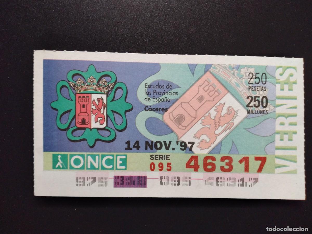 Cupones ONCE: CUP&Oacute;N ONCE C&Aacute;CERES ESCUDOS DE LAS PROVINCIAS DE ESPA&Ntilde;A 14 NOVIEMBRE 97 1997 46317