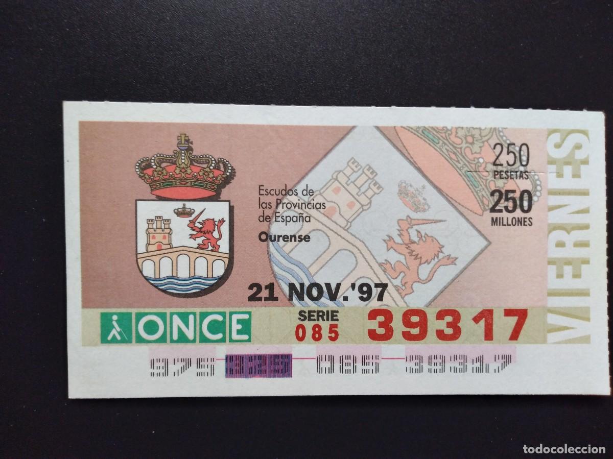 Cupones ONCE: CUP&Oacute;N ONCE OURENSE ESCUDOS DE LAS PROVINCIAS DE ESPA&Ntilde;A 21 NOVIEMBRE 97 1997 39317