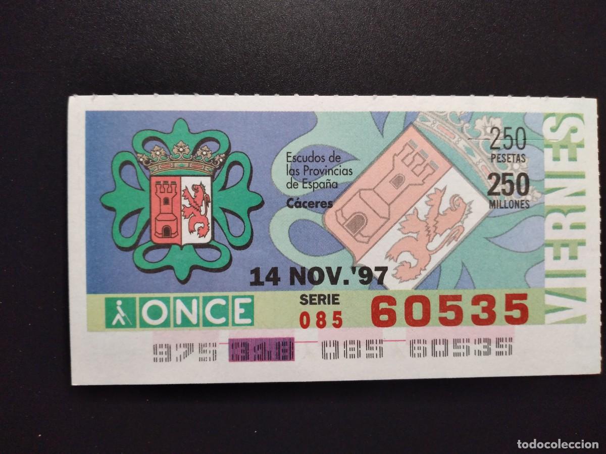 Cupones ONCE: CUP&Oacute;N ONCE C&Aacute;CERES ESCUDOS DE LAS PROVINCIAS DE ESPA&Ntilde;A 14 NOVIEMBRE 97 1997 60535