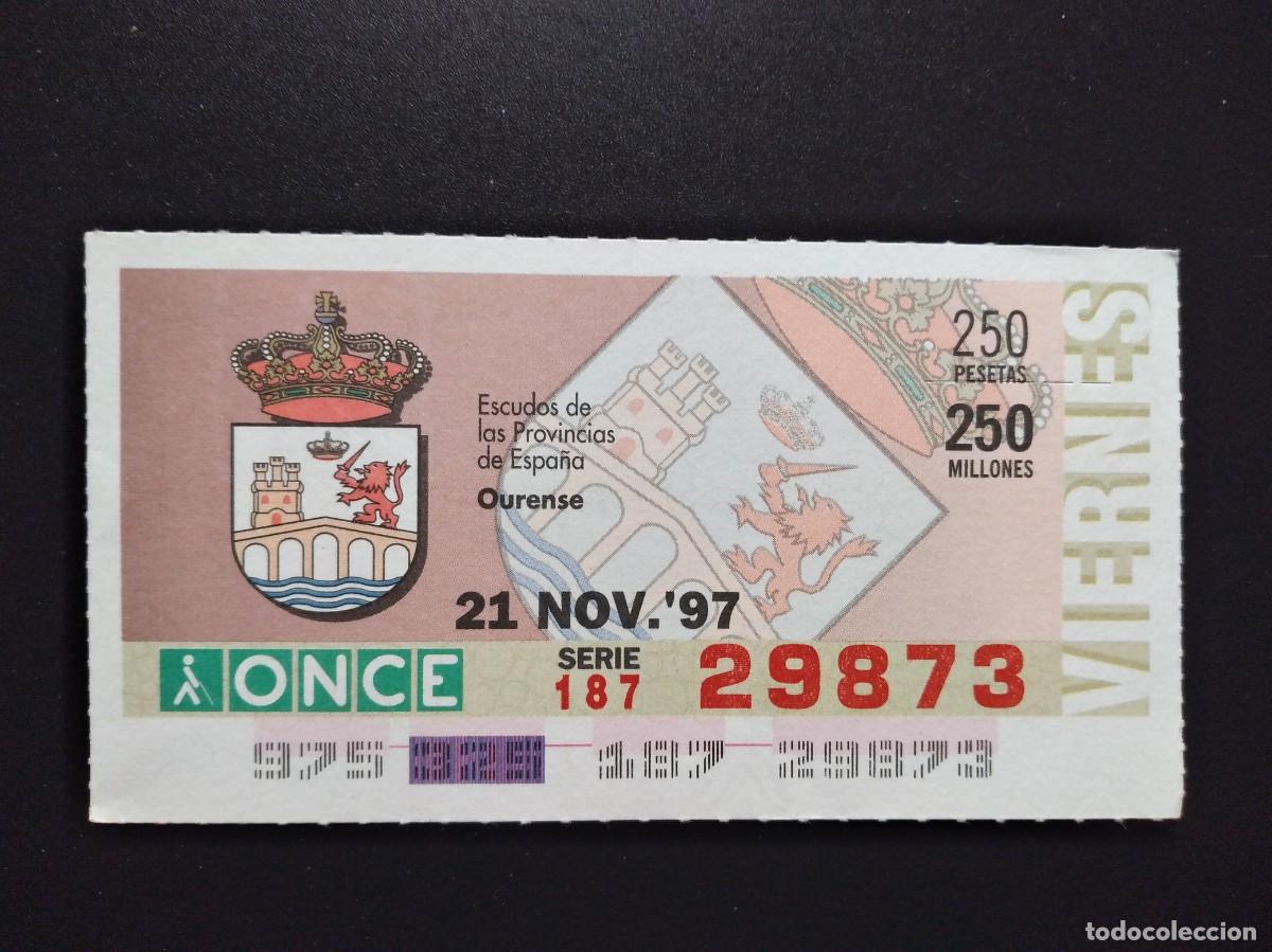 Cupones ONCE: CUP&Oacute;N ONCE OURENSE ESCUDOS DE LAS PROVINCIAS DE ESPA&Ntilde;A 21 NOVIEMBRE 97 1997 29873