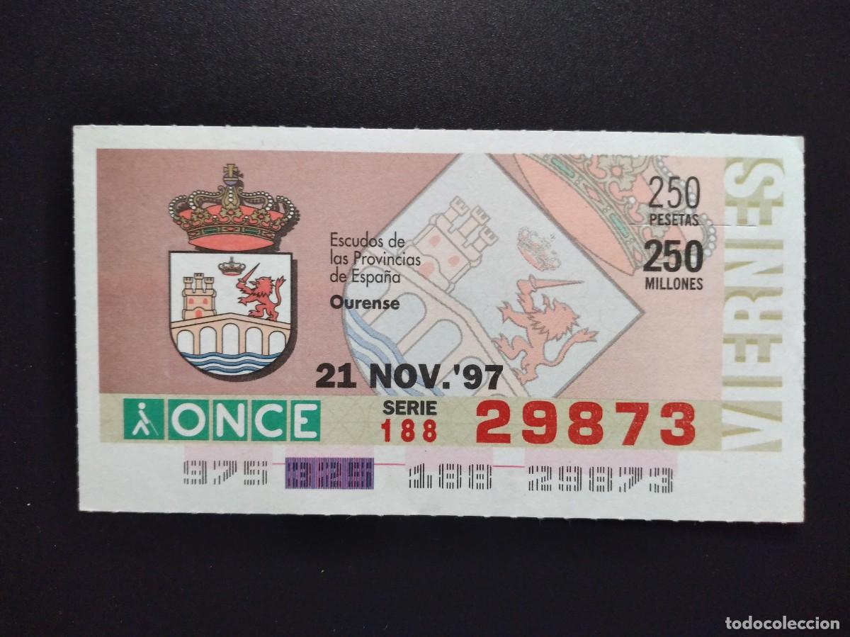 Cupones ONCE: CUP&Oacute;N ONCE OURENSE ESCUDOS DE LAS PROVINCIAS DE ESPA&Ntilde;A 21 NOVIEMBRE 97 1997 29873
