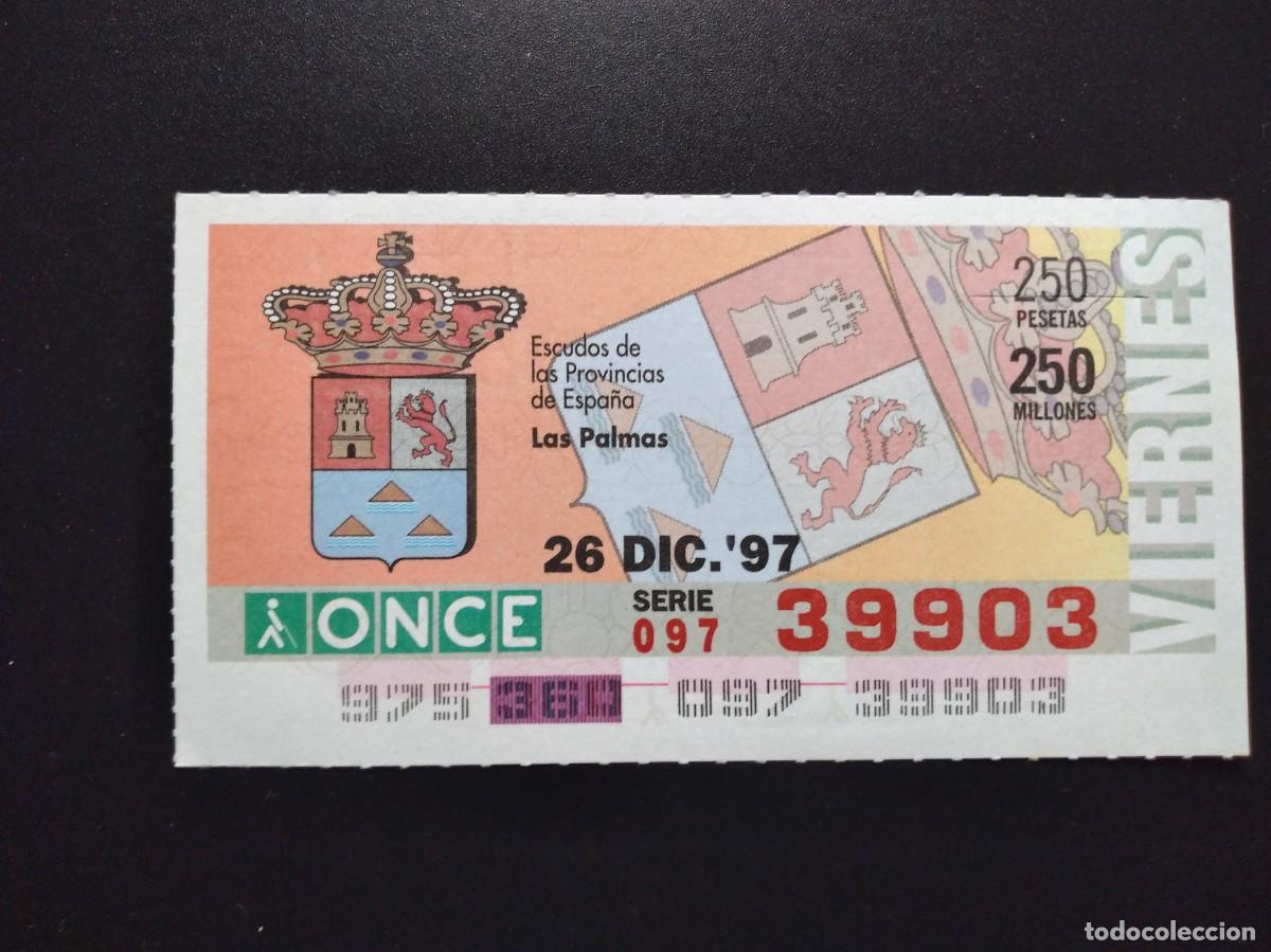 Cupones ONCE: CUP&Oacute;N ONCE LAS PALMAS ESCUDOS DE LAS PROVINCIAS DE ESPA&Ntilde;A 26 DICIEMBRE 97 1997 39903