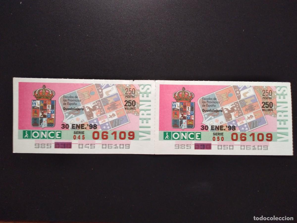 Cupones ONCE: 2 CUP&Oacute;N ONCE GUADALAJARA ESCUDOS DE LAS PROVINCIAS DE ESPA&Ntilde;A 30 ENERO 98 1998 06109