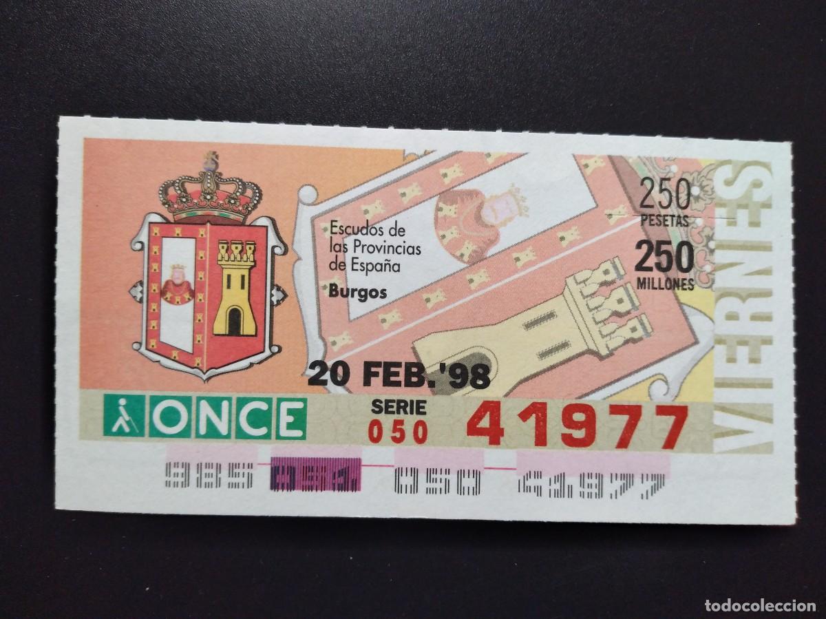 Cupones ONCE: CUP&Oacute;N ONCE BURGOS ESCUDOS DE LAS PROVINCIAS DE ESPA&Ntilde;A 20 FEBRERO 98 1998 41977
