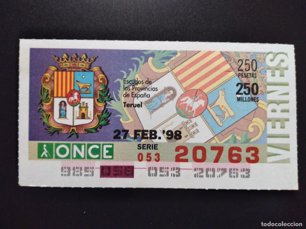 Cupones ONCE: CUP&Oacute;N ONCE TERUEL ESCUDOS DE LAS PROVINCIAS DE ESPA&Ntilde;A 27 FEBRERO 98 1998 20763