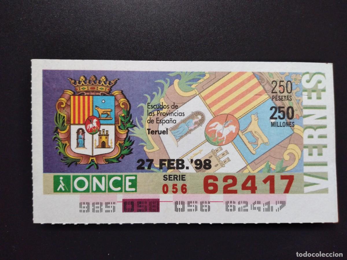 Cupones ONCE: CUP&Oacute;N ONCE TERUEL ESCUDOS DE LAS PROVINCIAS DE ESPA&Ntilde;A 27 FEBRERO 98 1998 62417