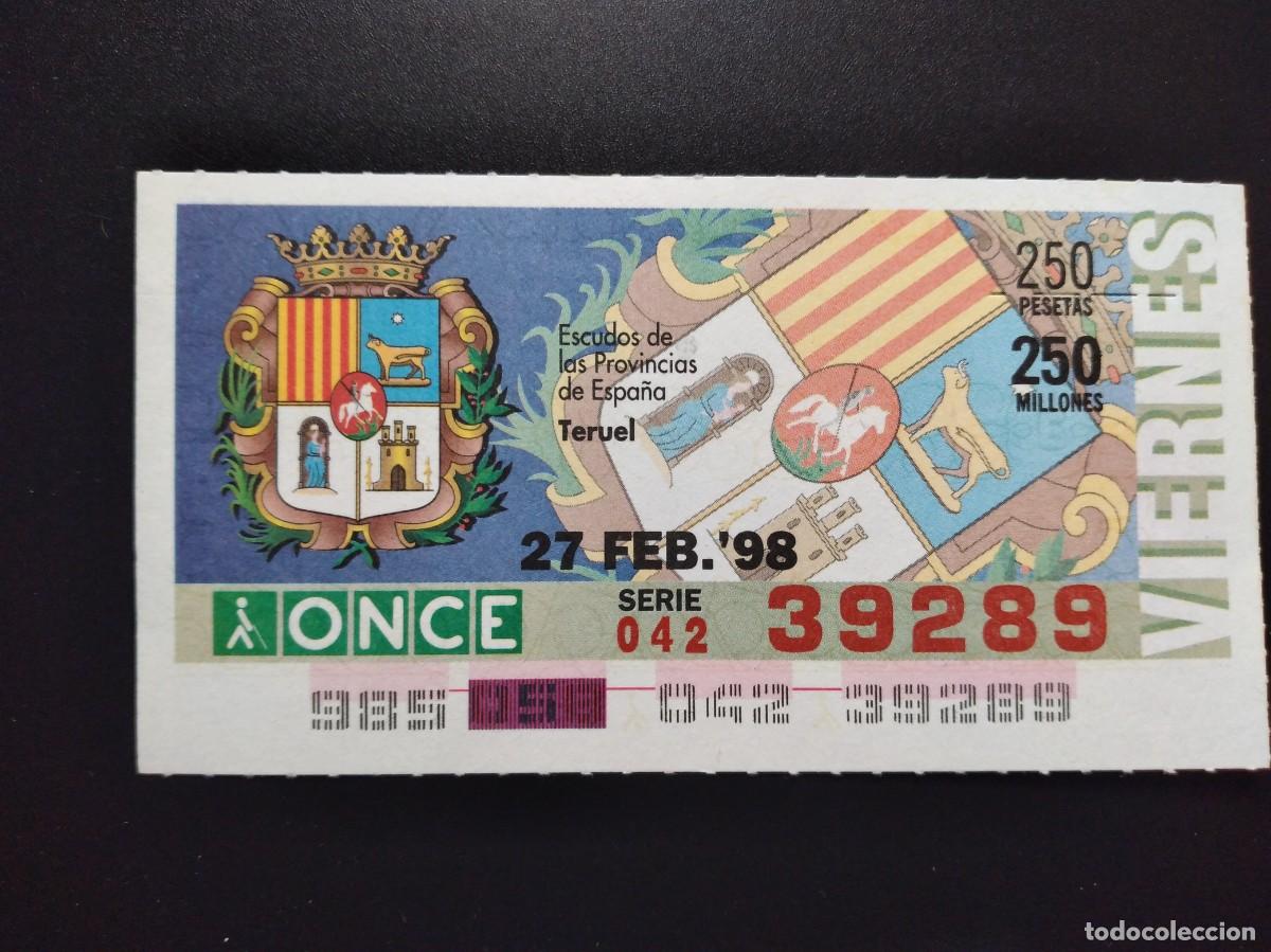 Cupones ONCE: CUP&Oacute;N ONCE TERUEL ESCUDOS DE LAS PROVINCIAS DE ESPA&Ntilde;A 27 FEBRERO 98 1998 39289
