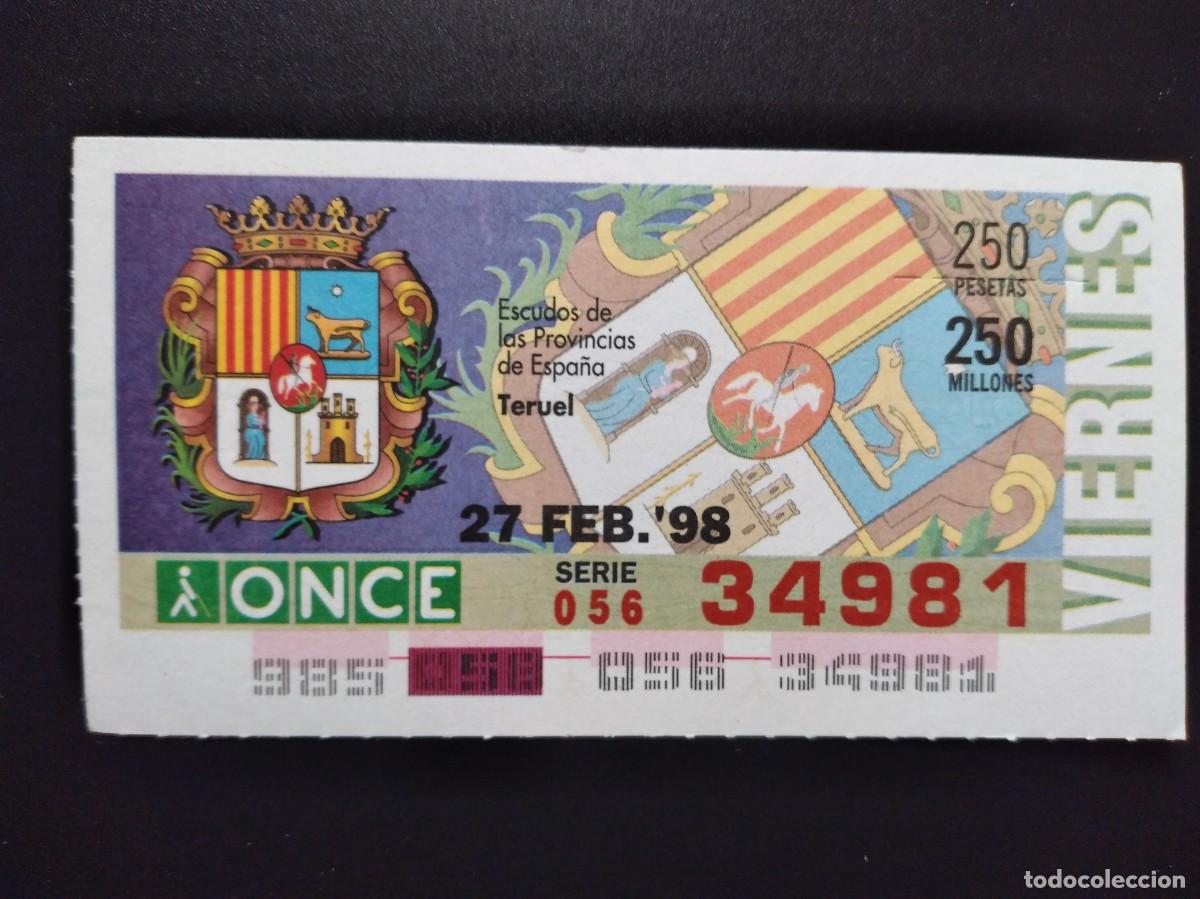 Cupones ONCE: CUP&Oacute;N ONCE TERUEL ESCUDOS DE LAS PROVINCIAS DE ESPA&Ntilde;A 27 FEBRERO 98 1998 34981