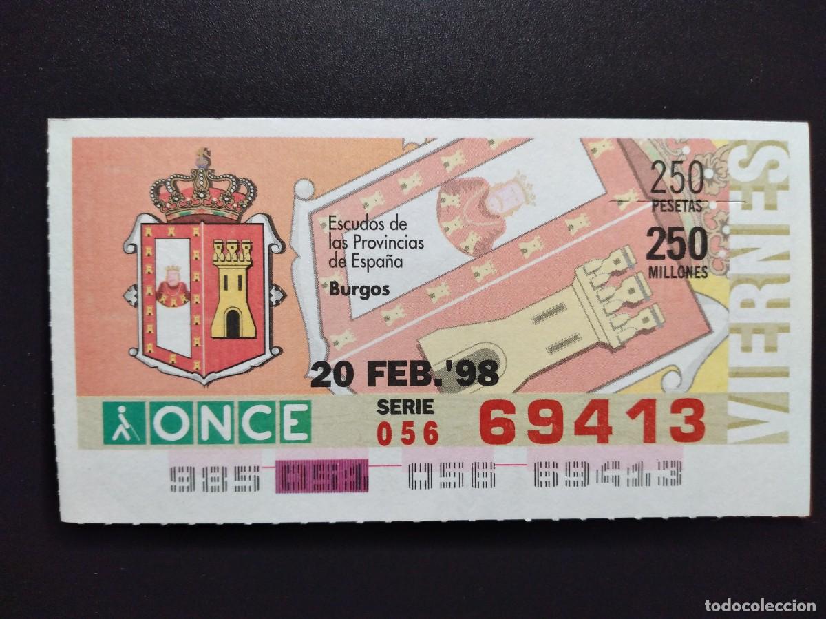 Cupones ONCE: CUP&Oacute;N ONCE BURGOS ESCUDOS DE LAS PROVINCIAS DE ESPA&Ntilde;A 20 FEBRERO 98 1998 69413