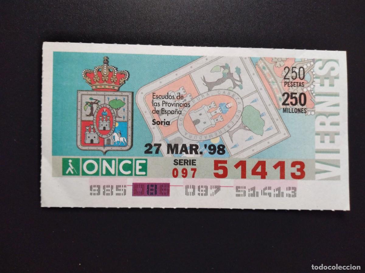 Cupones ONCE: CUP&Oacute;N ONCE SORIA ESCUDOS DE LAS PROVINCIAS DE ESPA&Ntilde;A 27 MARZO 98 1998 51413
