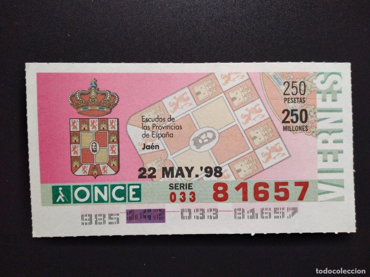 Cupones ONCE: CUP&Oacute;N ONCE JA&Eacute;N ESCUDOS DE LAS PROVINCIAS DE ESPA&Ntilde;A 22 MAYO 98 1998 81657