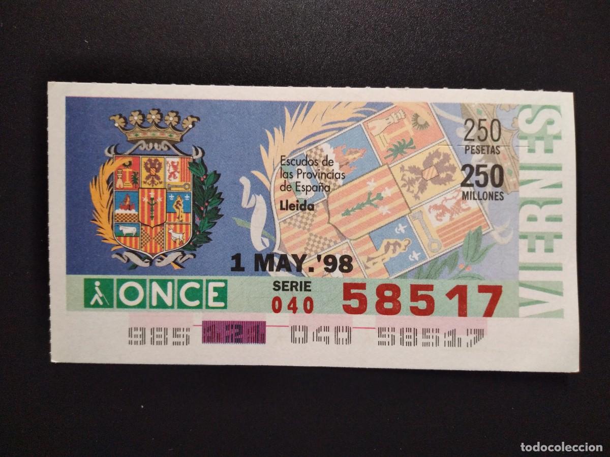 Cupones ONCE: CUP&Oacute;N ONCE LLEIDA ESCUDOS DE LAS PROVINCIAS DE ESPA&Ntilde;A 1 MAYO 98 1998 58517