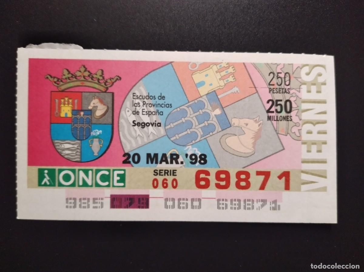 Cupones ONCE: CUP&Oacute;N ONCE SEGOVIA ESCUDOS DE LAS PROVINCIAS DE ESPA&Ntilde;A 20 MARZO 98 1998 69871