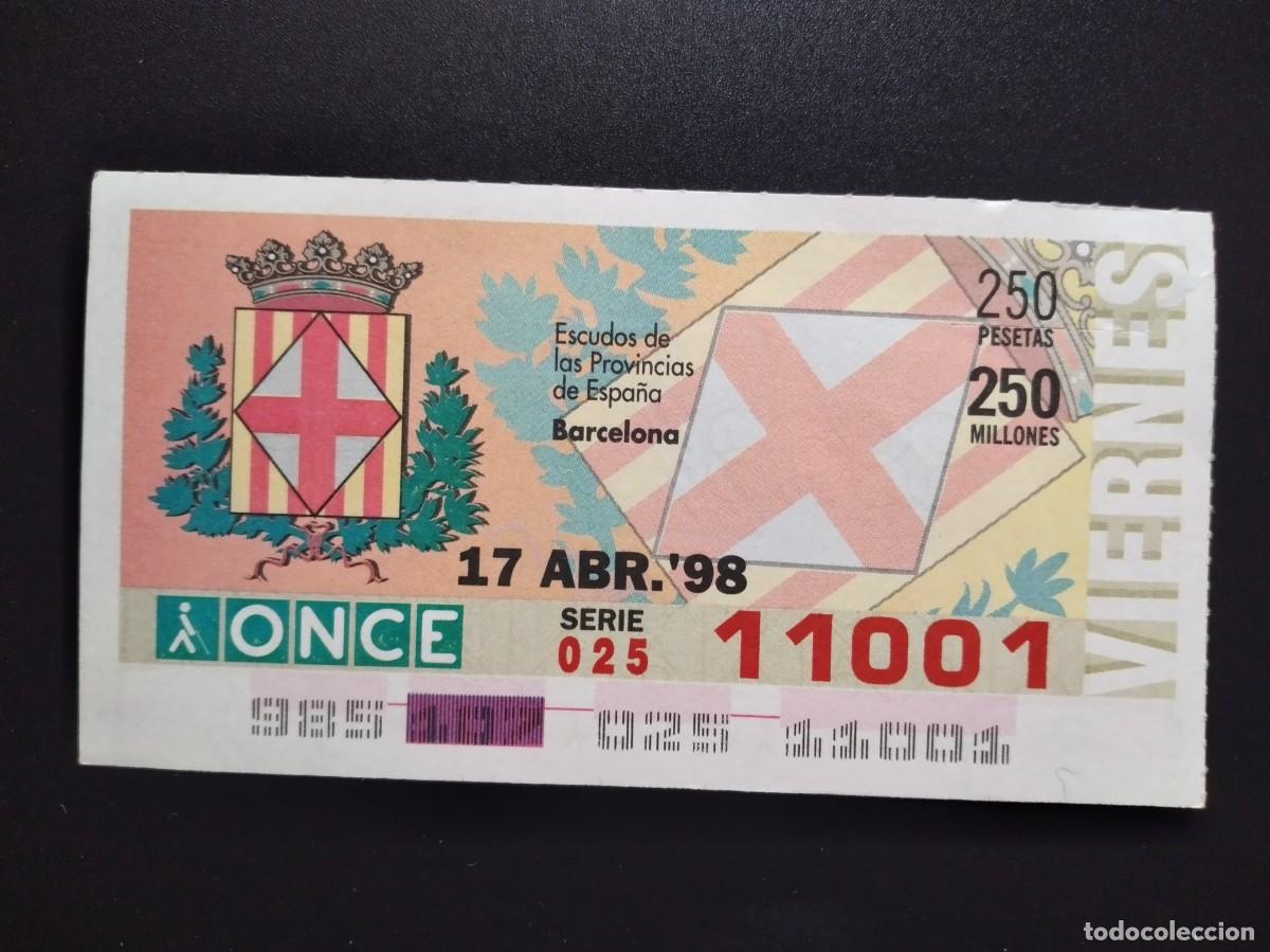 Cupones ONCE: CUP&Oacute;N ONCE BARCELONA ESCUDOS DE LAS PROVINCIAS DE ESPA&Ntilde;A 17 ABRIL 98 1998 11001