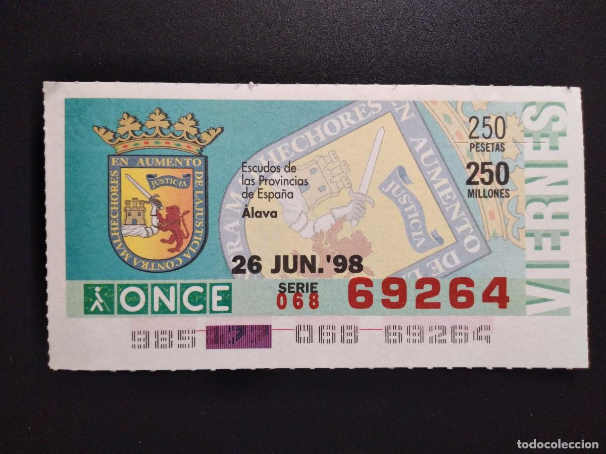 Cupones ONCE: CUP&Oacute;N ONCE &Aacute;LAVA ESCUDOS DE LAS PROVINCIAS DE ESPA&Ntilde;A 26 JUNIO 98 1998 69264