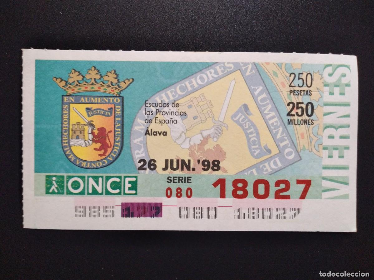 Cupones ONCE: CUP&Oacute;N ONCE &Aacute;LAVA ESCUDOS DE LAS PROVINCIAS DE ESPA&Ntilde;A 26 JUNIO 98 1998 18027