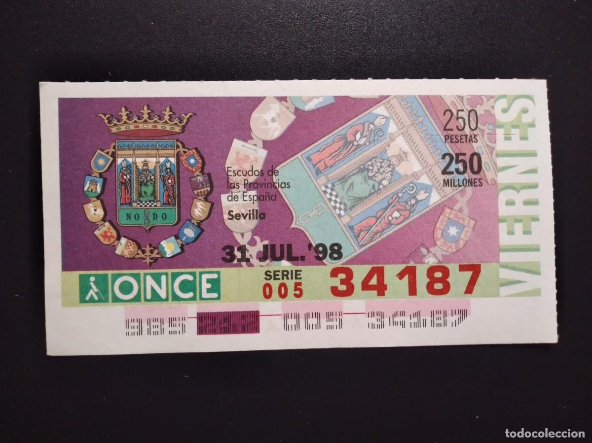 Cupones ONCE: CUP&Oacute;N ONCE SEVILLA ESCUDOS DE LAS PROVINCIAS DE ESPA&Ntilde;A 31 JULIO 98 1998 34187