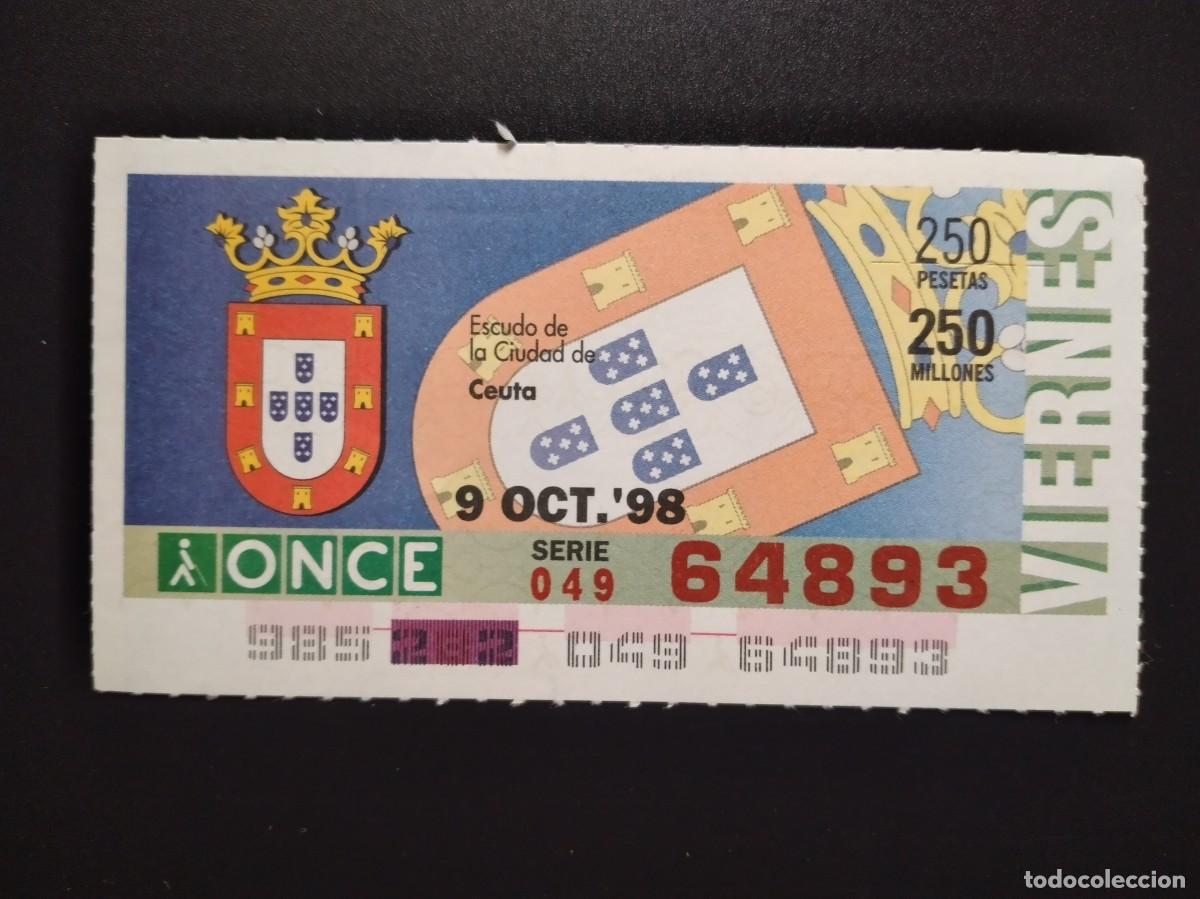 Cupones ONCE: CUP&Oacute;N ONCE CEUTA ESCUDOS DE LAS PROVINCIAS DE ESPA&Ntilde;A 9 OCTUBRE 98 1998 64893