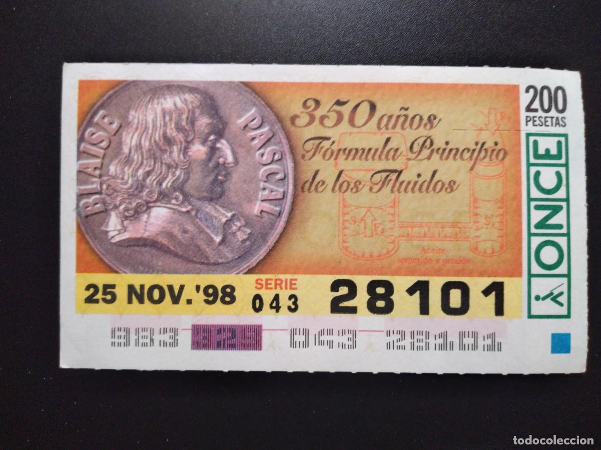 Cupones ONCE: CUP&Oacute;N ONCE 350 A&Ntilde;OS F&Oacute;RMULA PRINCIPIO DE LOS FLUIDOS 25 NOVIEMBRE 98 1998 28101