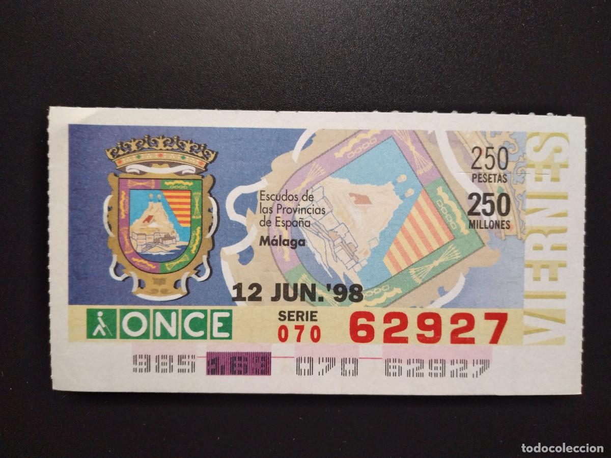 Cupones ONCE: CUP&Oacute;N ONCE M&Aacute;LAGA ESCUDOS DE LAS PROVINCIAS DE ESPA&Ntilde;A 12 JUNIO 98 1998 62927