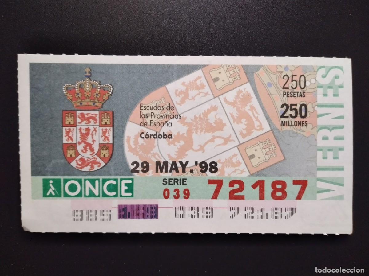 Cupones ONCE: CUP&Oacute;N ONCE C&Oacute;RDOBA ESCUDOS DE LAS PROVINCIAS DE ESPA&Ntilde;A 29 MAYO 98 1998 72187