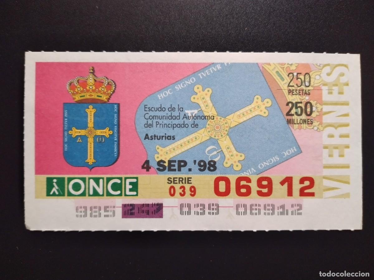 Cupones ONCE: CUP&Oacute;N ONCE ASTURIAS ESCUDO DE LA COMUNIDAD AUT&Oacute;NOMA 4 SEPTIEMBRE 98 1998 06912