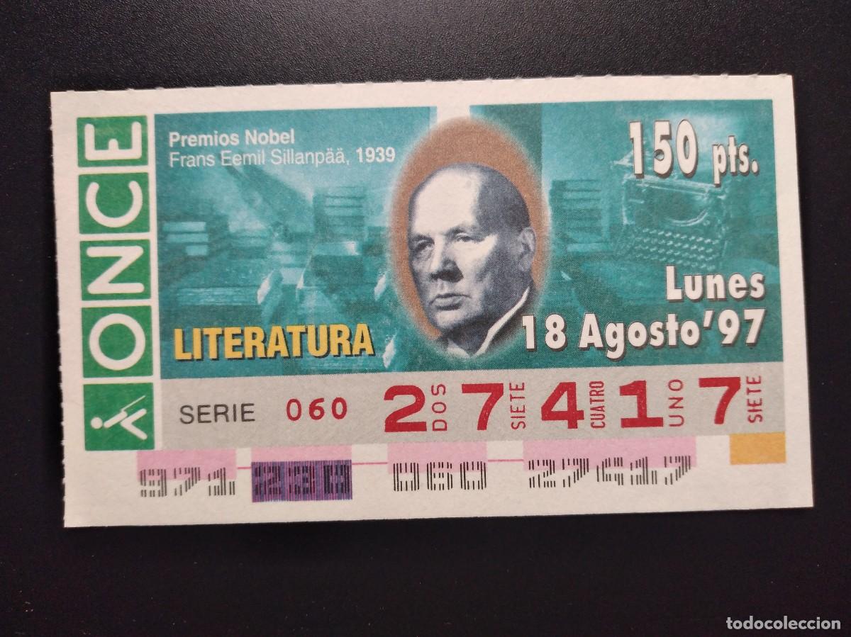 Cupones ONCE: CUP&Oacute;N ONCE PREMIOS NOBEL LITERATURA FRANS EEMIL SILLANPAA 1939 18 AGOSTO 97 1997 27417