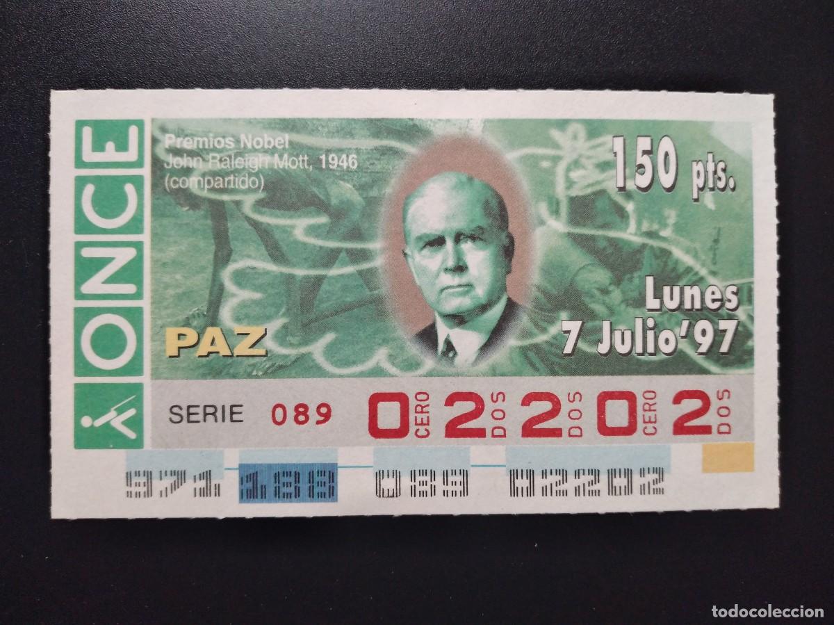 Cupones ONCE: CUP&Oacute;N ONCE PREMIOS NOBEL PAZ JOHN RALEIGHT MOTT 1946 7 JULIO 97 1997 02202