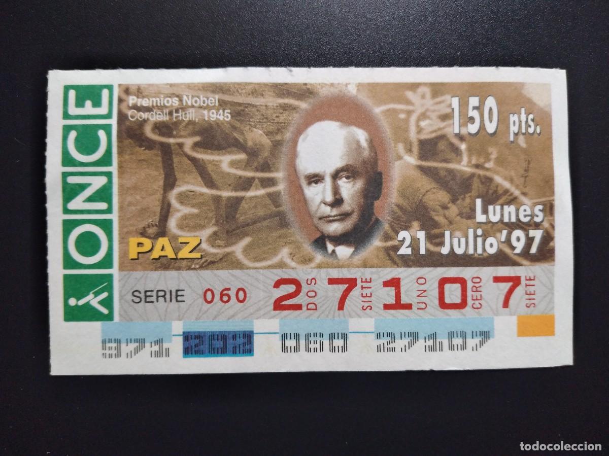 Cupones ONCE: CUP&Oacute;N ONCE PREMIOS NOBEL PAZ CORDELL HULL 1945 21 JULIO 97 1997 27107