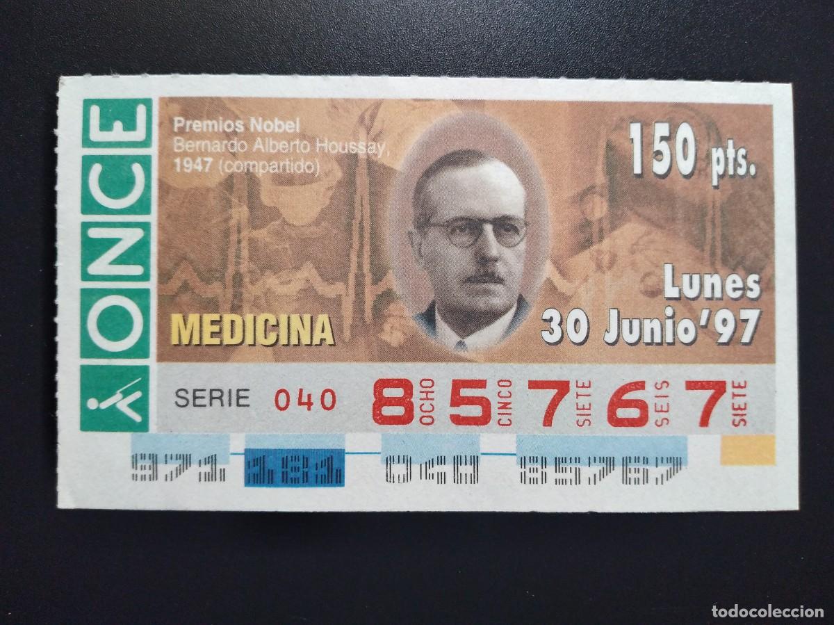 Cupones ONCE: CUP&Oacute;N ONCE PREMIOS NOBEL MEDICINA BERNARDO ALBERTO HOUSSAY 1947 30 JUNIO 97 1997 85767