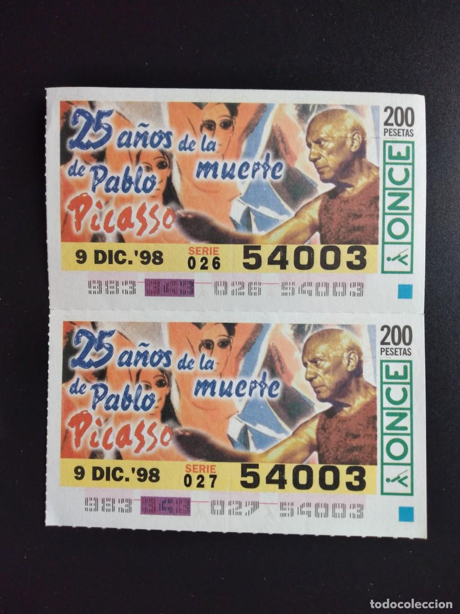 Cupones ONCE: CUP&Oacute;N ONCE 25 A&Ntilde;OS DE LA MUERTE DE PABLO PICASSO 9 DICIEMBE 98 1998 54003