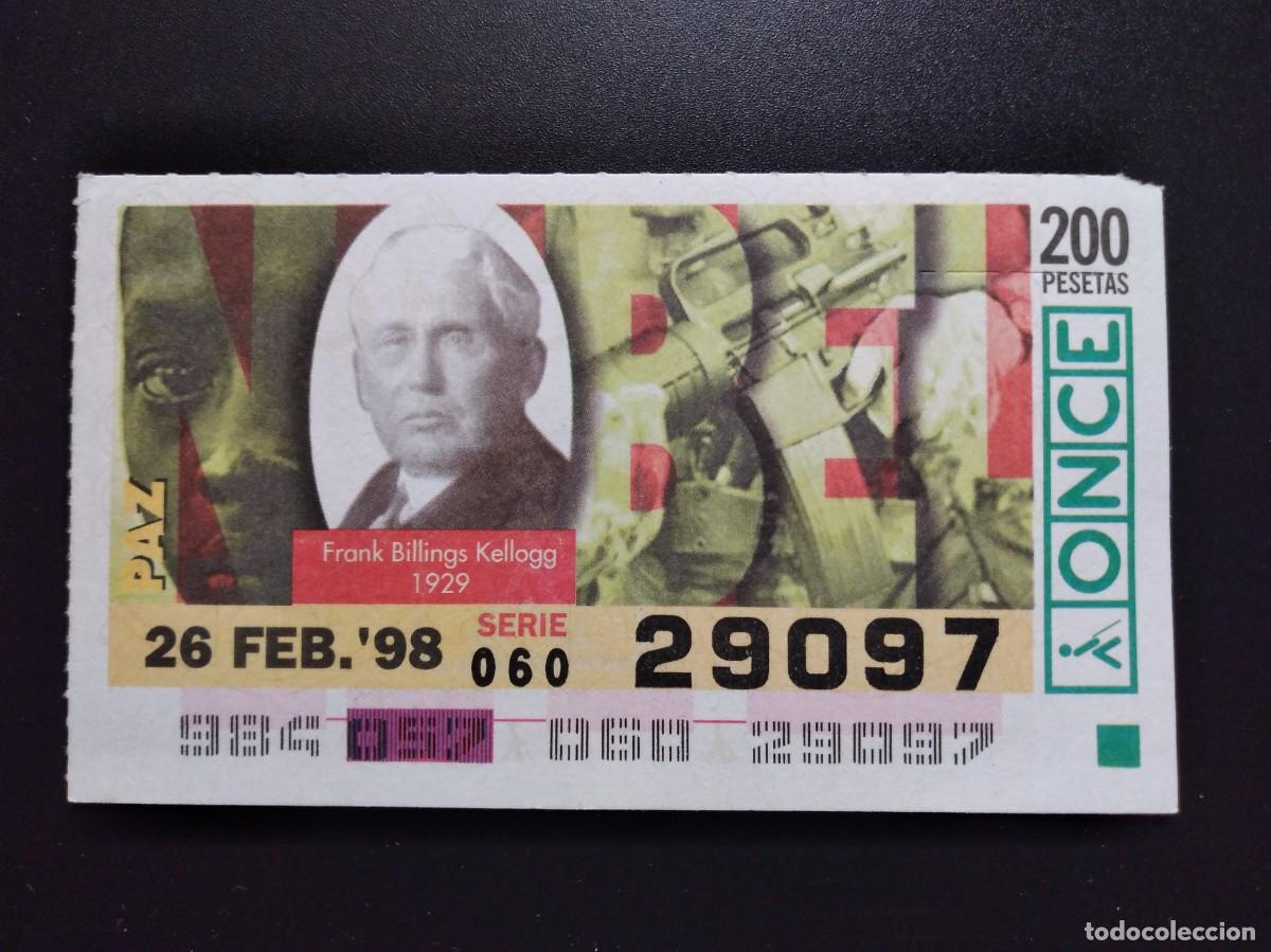 Cupones ONCE: CUP&Oacute;N ONCE PREMIOS NOBEL PAZ FRANK BILLINGS KELLOG 1929 26 FEBRERO 98 1998 29097
