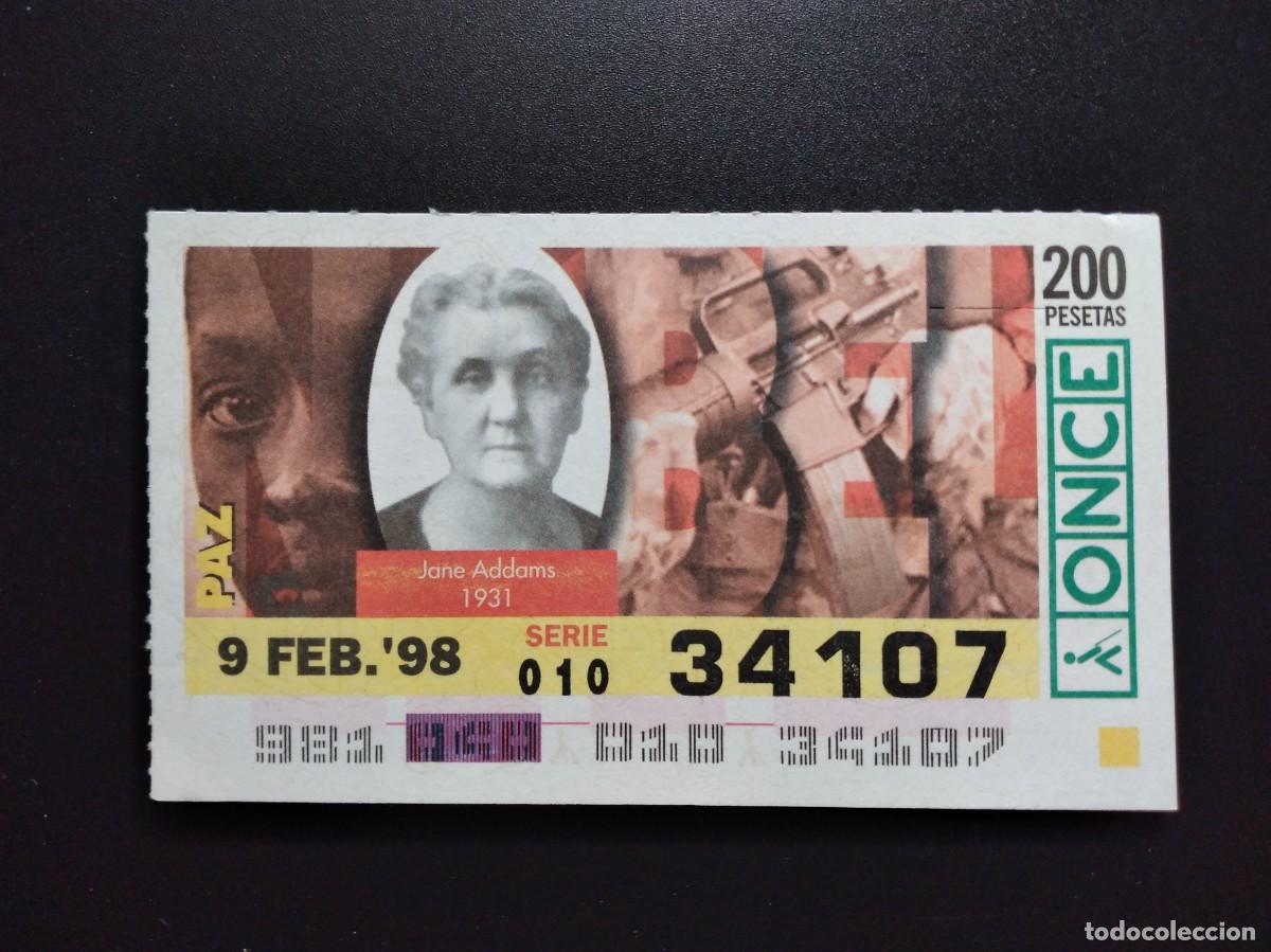 Cupones ONCE: CUP&Oacute;N ONCE PREMIOS NOBEL PAZ JANE ADDAMS 1931 9 FEBRERO 98 1998 34107