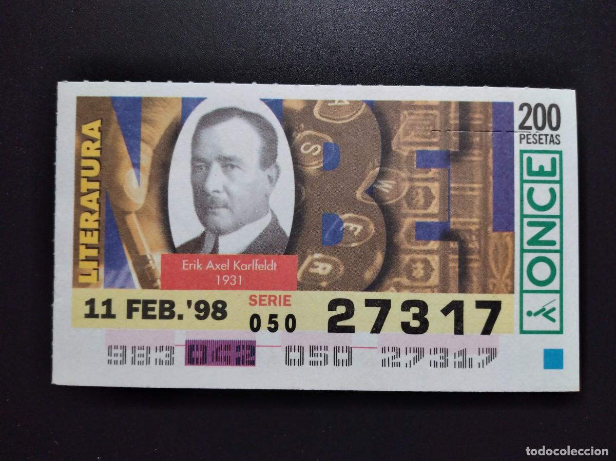 Cupones ONCE: CUP&Oacute;N ONCE PREMIOS NOBEL LITERATURA ERIK AXEL KARLFELDT 1931 11 FEBRERO 98 1998 27317