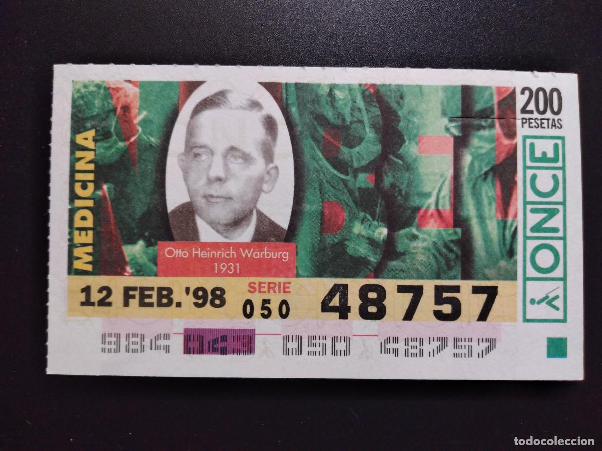 Cupones ONCE: CUP&Oacute;N ONCE PREMIOS NOBEL MEDICINA OTTO HEINRICH WARBURG 1931 12 FEBRERO 98 1998 48757