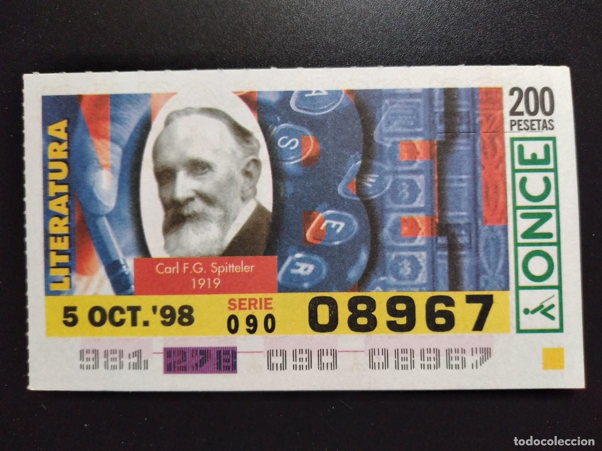 Cupones ONCE: CUP&Oacute;N ONCE PREMIOS NOBEL LITERATURA KARL F. G. SPITTELER 1919 5 OCTUBRE 98 1998 08967