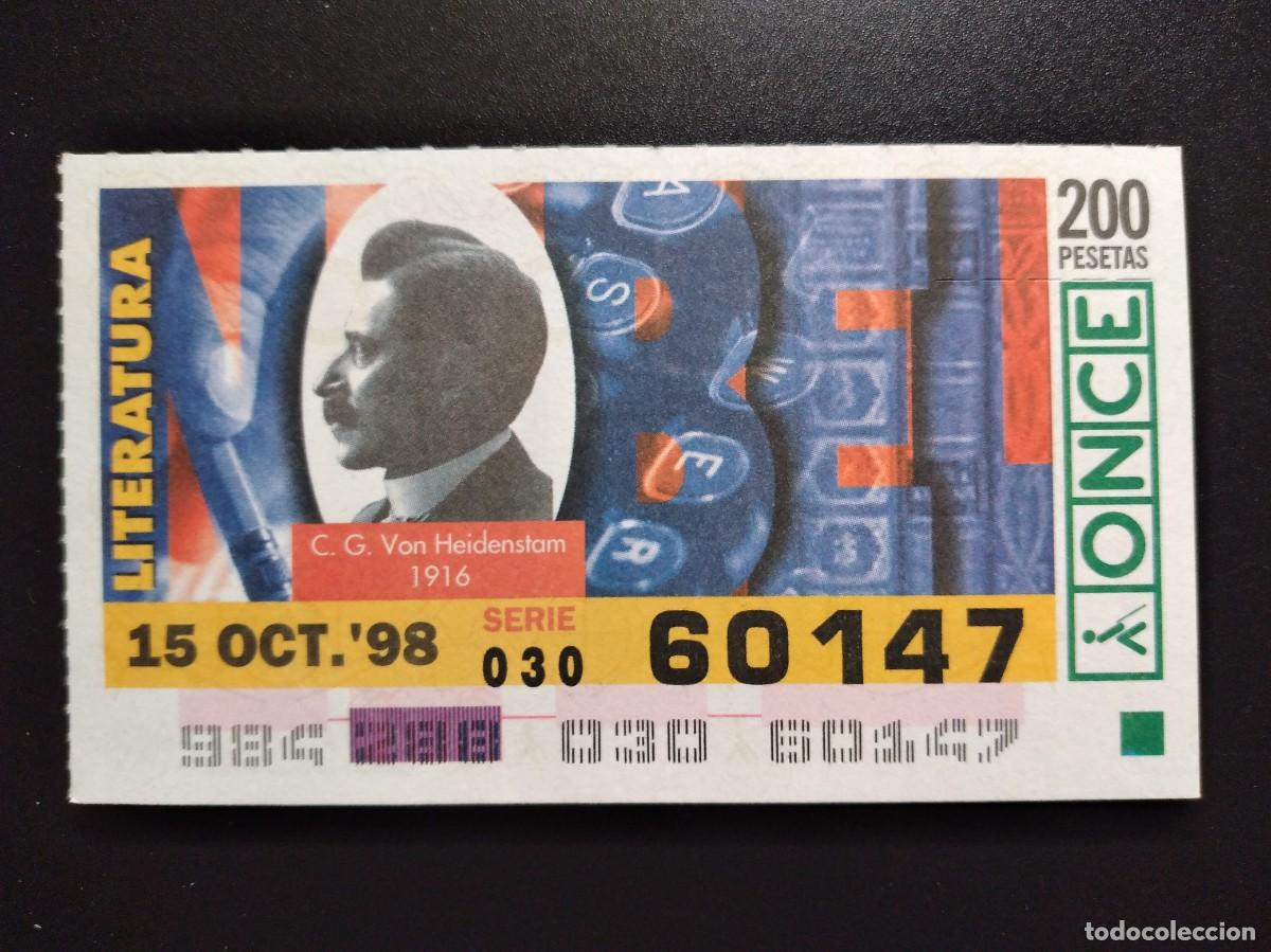 Cupones ONCE: CUP&Oacute;N ONCE PREMIOS NOBEL LITERATURA C. G. VON HEIDENSTAM 1916 15 OCUBRE 98 1998 60147