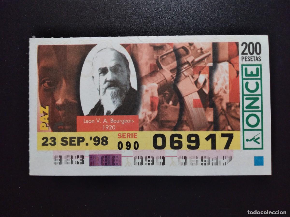 Cupones ONCE: CUP&Oacute;N ONCE PREMIOS NOBEL PAZ LEON V. A. BOURGEOIS 1920 23 SEPTIEMBRE 98 1998 06917