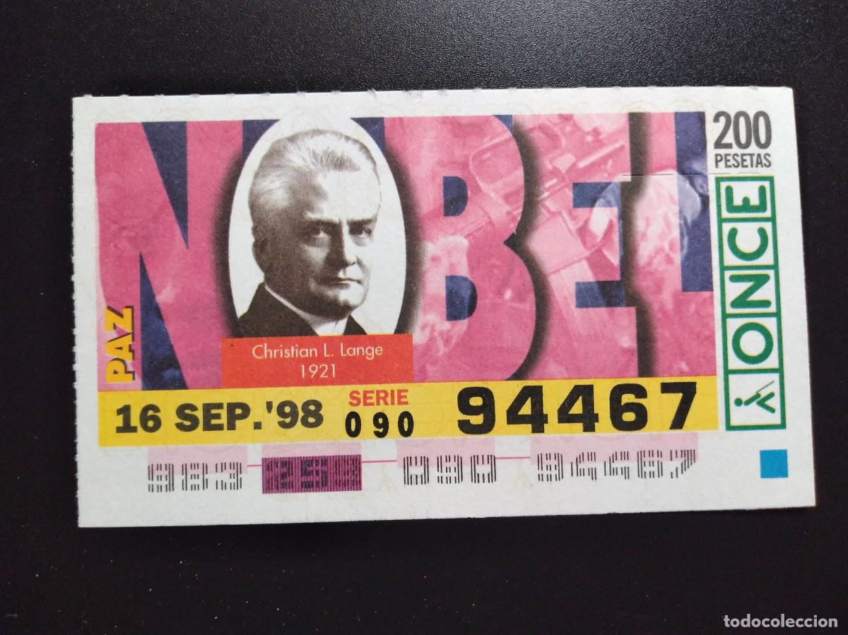 Cupones ONCE: CUP&Oacute;N ONCE PREMIOS NOBEL PAZ CHRISTIAN L. LANGE 1921 16 SEPTIEMBRE 98 1998 94467
