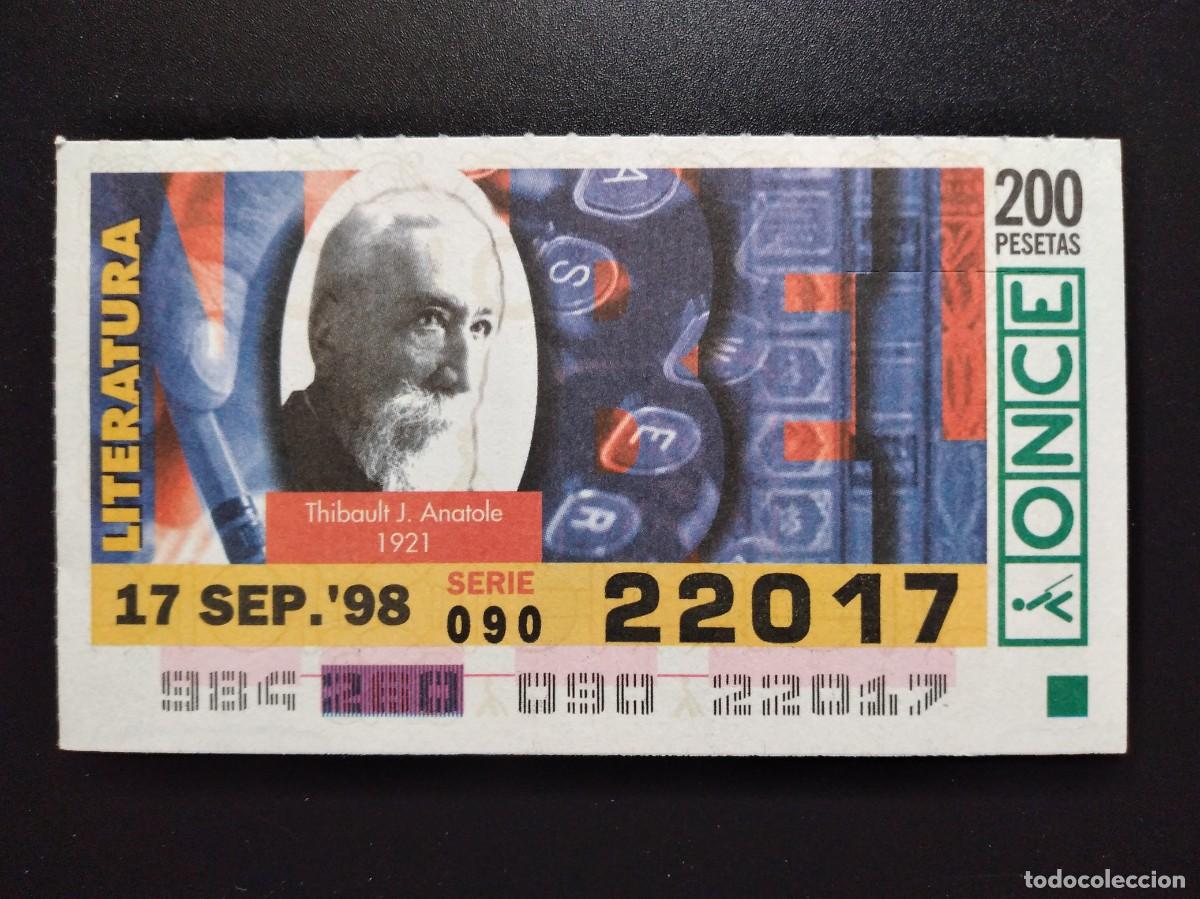 Cupones ONCE: CUP&Oacute;N ONCE PREMIOS NOBEL LITERATURA THIBAULT J. ANATOLE 1921 17 SEPTIEMBRE 98 1998 22017