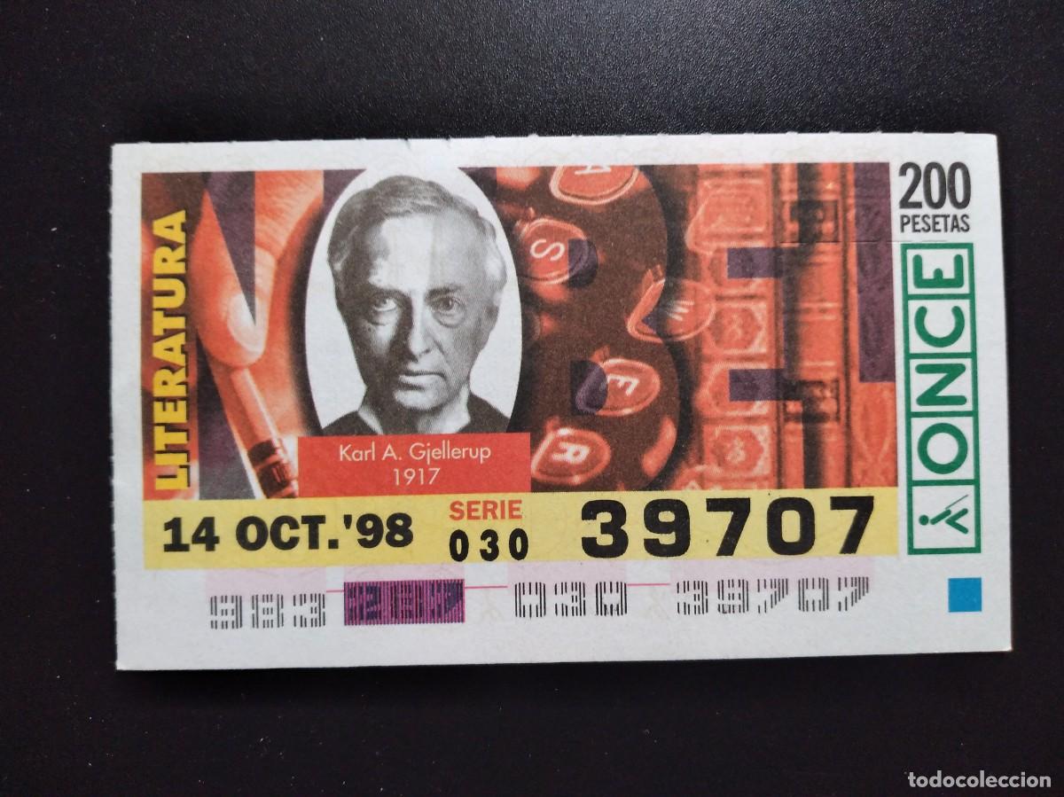 Cupones ONCE: CUP&Oacute;N ONCE PREMIOS NOBEL LITERATURA KARL A. GJELLERUP 1917 14 OCTUBRE 98 1998 39707