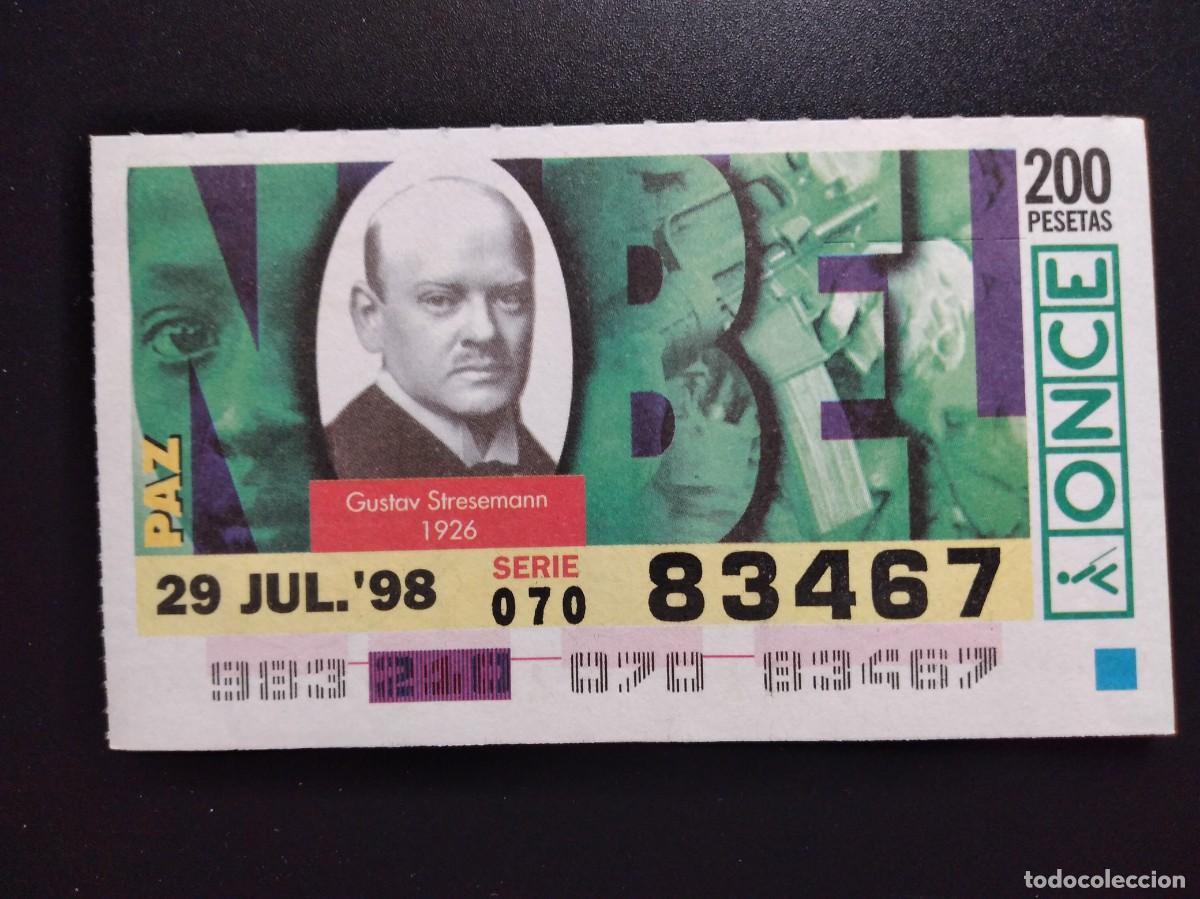 Cupones ONCE: CUP&Oacute;N ONCE PREMIOS NOBEL PAZ GUSTAV STRESEMANN 1926 26 JULIO 98 1998 83467