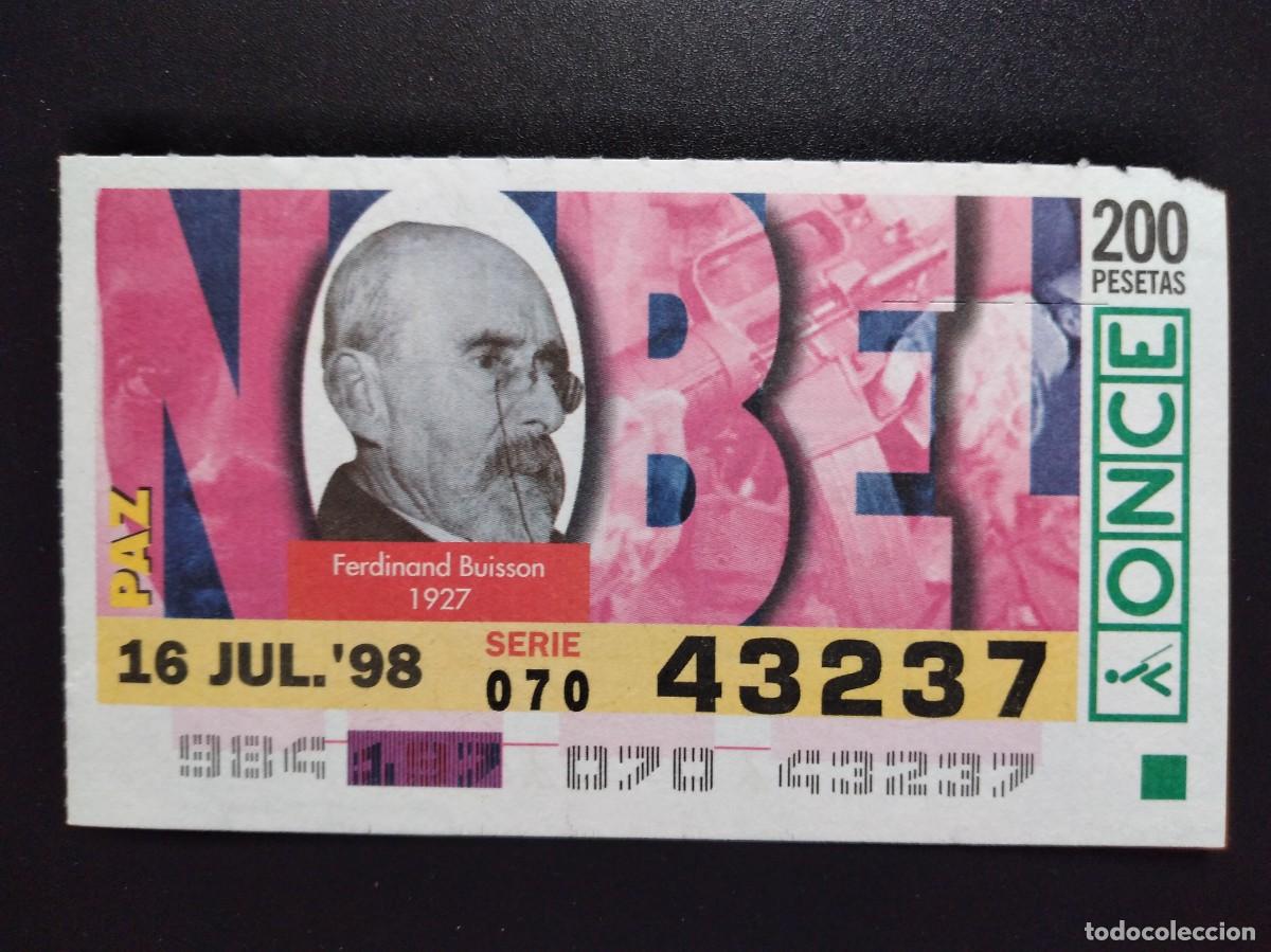 Cupones ONCE: CUP&Oacute;N ONCE PREMIOS NOBEL PAZ FERDINAND BUISSON 1927 16 JULIO 98 1998 43237