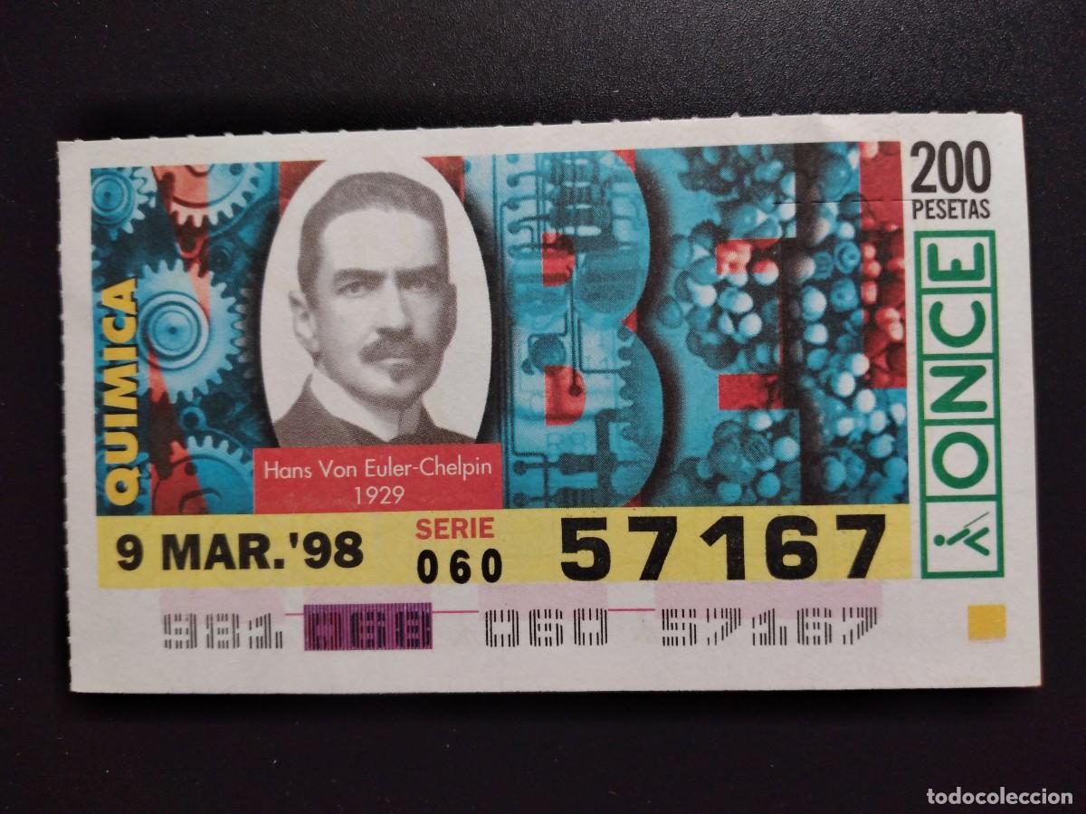 Cupones ONCE: CUP&Oacute;N ONCE PREMIOS NOBEL QU&Iacute;MICA HANS VON EULER CHELPIN 1929 9 MARZO 98 1998 57167