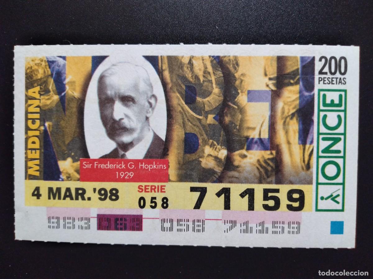 Cupones ONCE: CUP&Oacute;N ONCE PREMIOS NOBEL MEDICINA SIR FREDERICK G. HOPKINS 1929 4 MARZO 98 1998 71159