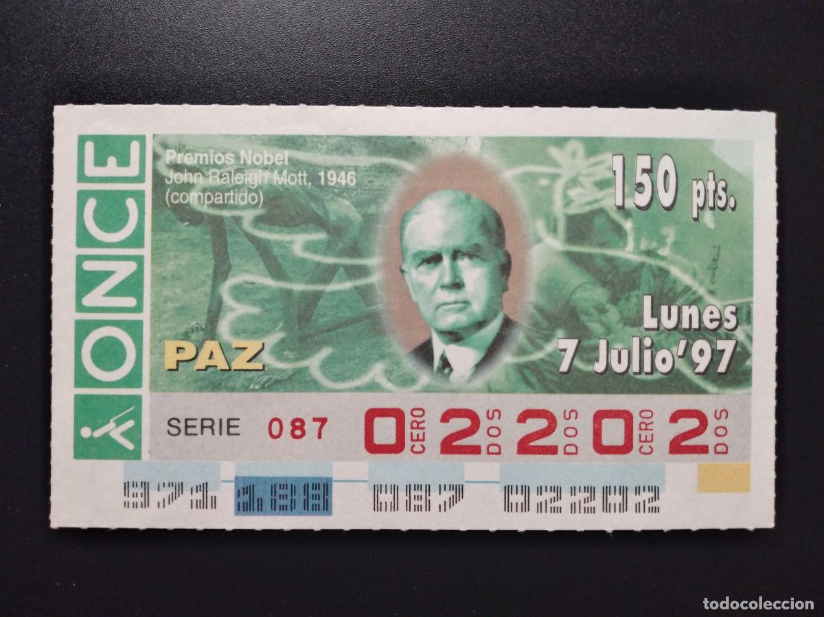 Cupones ONCE: CUP&Oacute;N ONCE PREMIOS NOBEL PAZ JOHN RALEIGHT MOTT 1946 7 JULIO 97 1997 02202