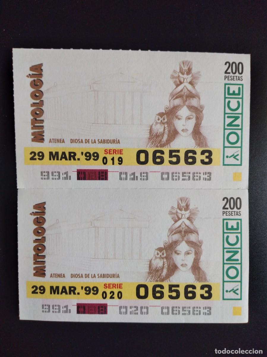 Cupones ONCE: 2 CUP&Oacute;N ONCE MITOLOG&Iacute;A ATENEA DIOSA DE LA SABIDUR&Iacute;A 29 MARZO 99 1999 06563